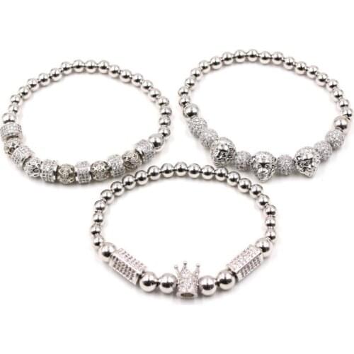 8mm 3set/lot yf3 silver gold Crown Lion head copper micro pave cz zircon cubic zirconia Bracelet adjusted Charm Bangles