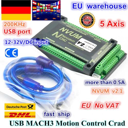 DE free VAT 5 Axis 200KHZ MACH3 USB Motion Control Card NVUM CNC Controller G code for CNC Mill Router Stepper Motor Servo motor