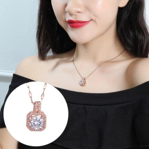 316L Stainless Steel Simple Sweet Square Zircon Pendant Charms Chain Choker Necklace For Women Fashion Fine Jewelry SAN664