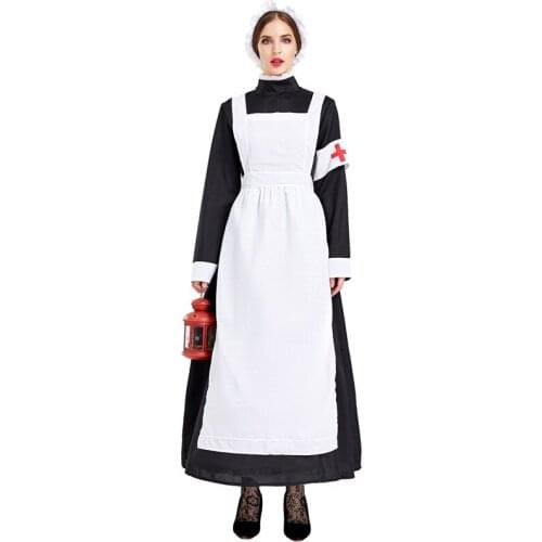 Black Monastery Nun Night Watchman Nurse Uniform Dress Costume Cosplay Suit for Girls Woman Maid Party Stage Costumes