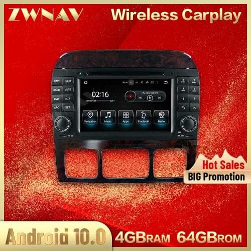 For Mecerdes Benz S W220 1998-2005 Carplay 4+64GB Android 10.0 Screen Multimedia Player Radio Stereo Cassette Recorder Head Unit