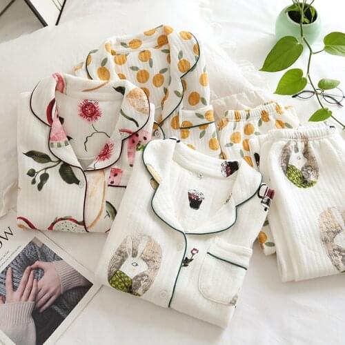 Fdfklak Newest Autumn Winter 100%Cotton Thicken Women Pajamas Set Female Pyjamas Long Sleeve Top+Long Pants Sleeping Clothes