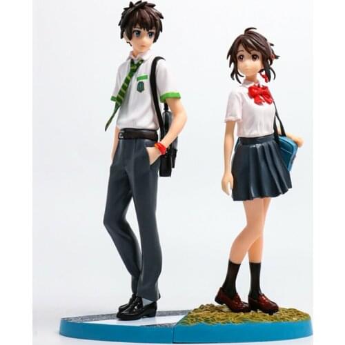 2pcs/set Japan Anime Your Name Tachibana Taki & Miyamizu Mitsuha PVC Figure Figurine Toy Model Statue 22cm New With Box