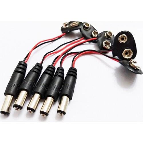 NCHTEK 9V Battery Snap T-Type Cable with 2.1mm DC Power Plug , DC9V Battery Clips to DC 5.5X2.1mm/Free shipping/50PCS