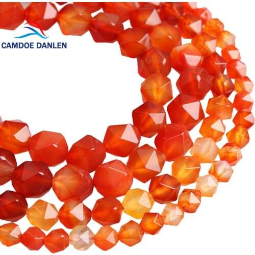 CAMDOE DANLEN Natural Stone Big Faceted Red Agates Round Loose Beads 6 8 10 MM Fit Diy Beads Handmade For Jewelry Making Part