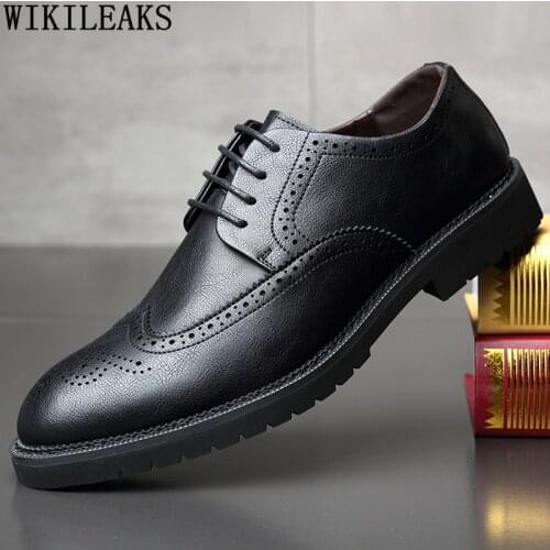 Brown Brogue Shoes Men Formal Wedding Shoes for Men 2021 Black Man Oxford Men Dress Shoes Leather Zapatillas De Hombre Chaussure
