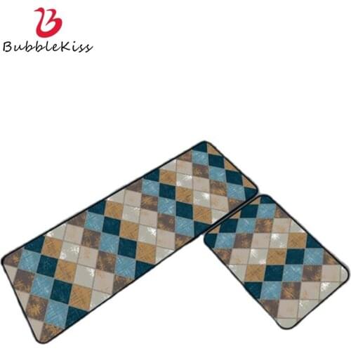 Bubble Kiss Modern Polyester Kitchen Rug Blue Yellow Geometric Moroccan Carpets For Bed Room 50cmX80cm Soft Beside Bed Rug