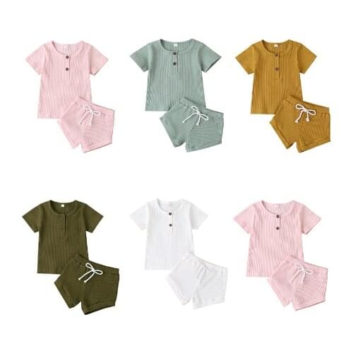Baby Summer Clothes Toddler Newborn Baby Boys Girls Ribbed Knitted Short Sleeve T-shirts Tops Shorts Bottoms Tracksuits Outfit