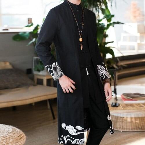 2020 Chinese National Style Long Windbreaker Jacket Men Streetwear Long Jacket Men Hip Hop Windbreaker Men Jacket Coat