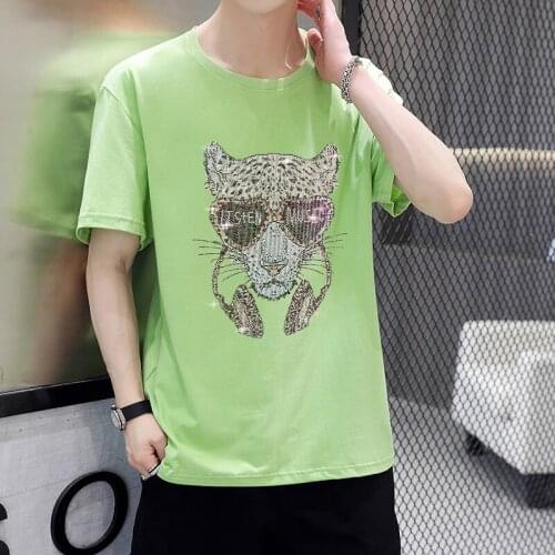 Mens Hot Drilling T Shirt Men 2021 Summer Fashion Oversized Streetwear Rhinestones Tshirt Cotton T-Shirt High Quality Tops Men