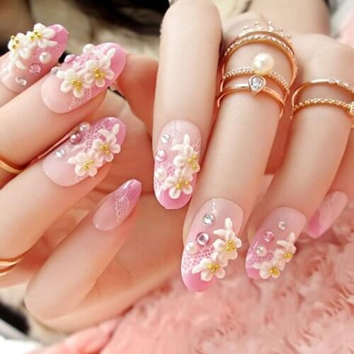 Newest Finger False Nail Tips Manicure Finished A Piece Of Carved Bride Patch 24 C11 Fake Nails