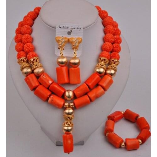 Orange Coral Necklace Jewelry Set African Coral Beads Nigerian Wedding Bridal Jewelry Sets for Women 2-04-C1