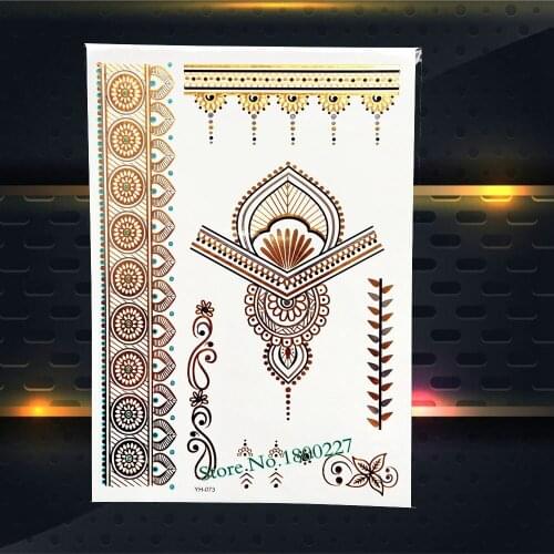 Dazzling Flash Metallic Tattoo Gold Flower Pendant Design 21x15CM Women Body Art Waterproof Jewelry Temporary Tattoo Sticker