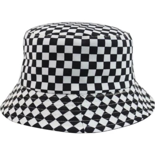 2020 New Two Side Reversible Black White Plaid Bucket Hats Fishing Caps Women Men bob hat summer fashion sun hat