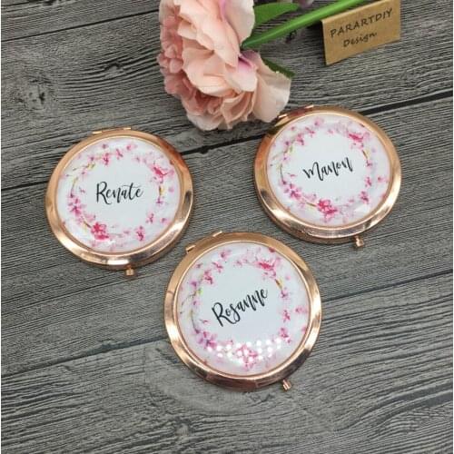 Personalize any text language Unique Custom logo Wedding Bride to be Bridesmaid gifts Personalized portable compact mirror gift