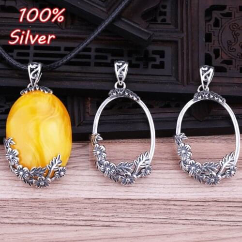 Retro Pendant Cabochon Blank Base Fit 20x29mm DIY Jewelry Making Authentic S925 Sterling Silver Men Women Pendant Accessories