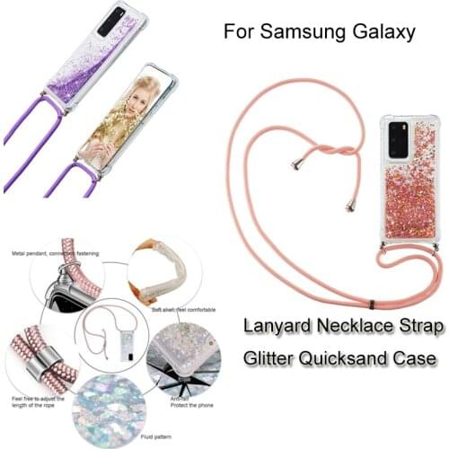 Lanyard Necklace Strap With Glitter Quicksand Case For Samsung Galaxy A21S S20 ULTRA S10 PLUS S10E A71 A51 A01 A41 A21 A10 Case