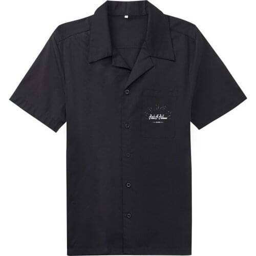 SISHION Plus Size Men Shirt Summer Short Sleeve Embroidery Rockabilly Bowling Cotton Casual Black Shirts ST124