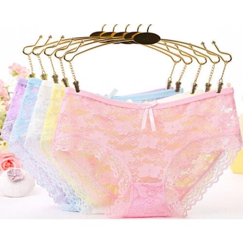 Sexy Lace Briefs Panties Cute Bow Hollow Out Underwear BriefsSolid Color Flower Mesh Ruffle Underpants Xmas Gift For Women