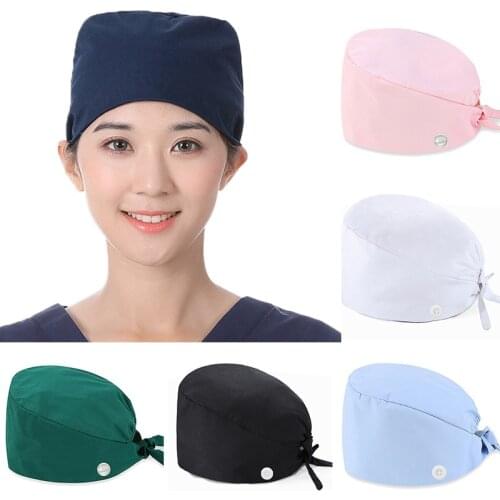 Scrubs Hat Sweat-absorbent Scrub Caps Sanitary Cap Cotton Unisex Adjustable Working Hats Women Elastic Men Chef Work Caps