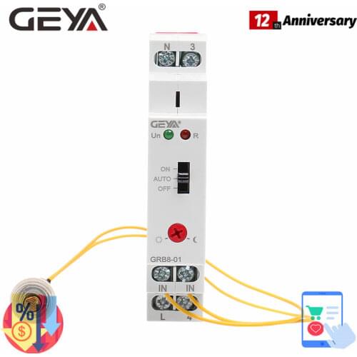 GRB8-01 Twilight Switch Din Rail Photoelectric Timer Light Sensor Relay AC110V-240V Auto ON OFF GEYA RELAY
