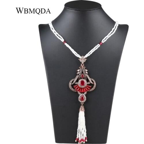 Unique Bohemia Tassel Necklace Vintage Jewerly Antique Gold Color Ethnic Hand-Beaded Stone Long Necklace For Women