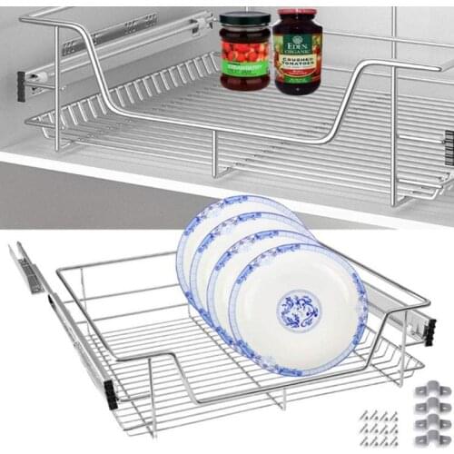 Stainless Steel Drawer Storage Basket Telescopic Rail Cabinet Dinnerware Basket Chopstick Holder Sliding Storage Case Box HWC