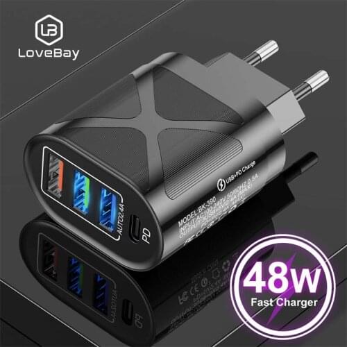 LOVEBAY USB Type C Charger Mini Quick Charge 3.0 QC PD 48W Mobile Phone Charger for iPhone 12 Samsung Xiaomi Fast Wall Chargers