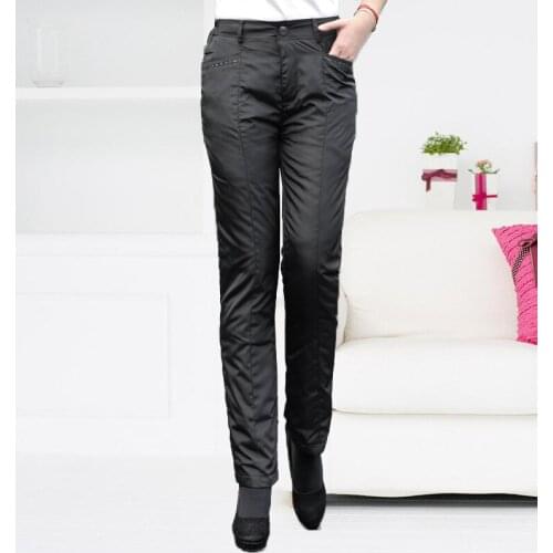 Woman Fall Solid High Elastic Waist Straight Thick 80% White Duck Down Pants Female Winter Oversized Warm 95% Down Trousers