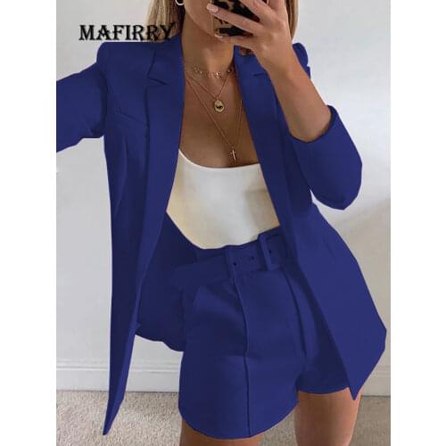 Summer Women Casual Solid Two Piece Set Turn Down Collar Button Long Sleeve Matching Suit Female Loose Elastic Waist Shorts Set