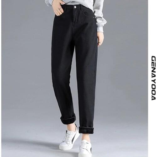 Genayooa Winter High Waist Jeans Fleece Loose Harem Pants Casual Vintage Jeans Demin Plus Size Boyfriend Jeans For Women 2020
