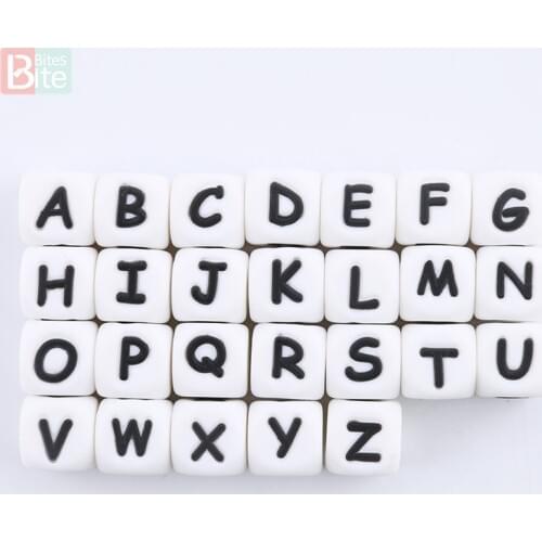 10pc 12mm Silicone English Alphabet Letter Beads BPA Free Silicone Teether DIY Nursing Teething Necklace Pacifier Chain Baby Toy