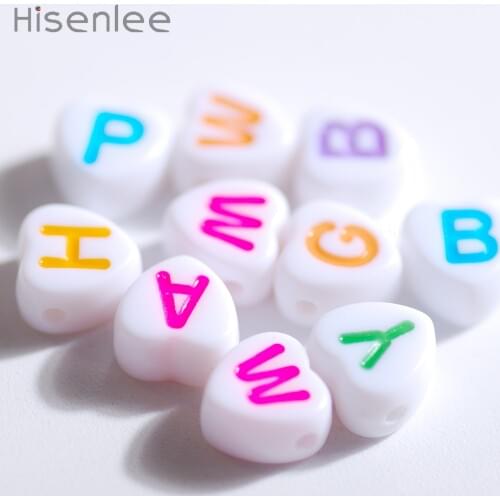 200pcs 4x7MM Round Acrylic Heart Shape Color English Letters Spaced Beads Random Packaging Use Fashion Jewelry DIY Loose Bead