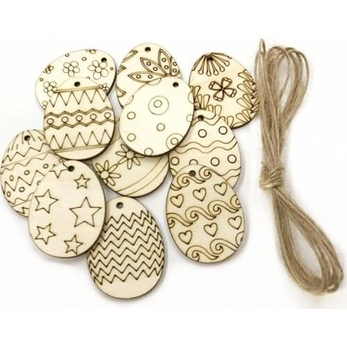 210PCS 40MM Mixed Easter Egg Wood Crafts Pendant for Wooden Drop Hanging Ornaments DIY Scrapbook Home Decor Embellishments