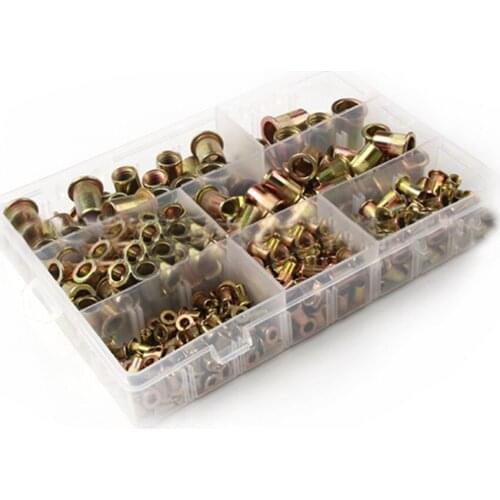 300PCS/Set Nut Zinc Plated Flat Head Threaded Insert Nut Kit Steel Rivet Nut Metric and Imperial Combination