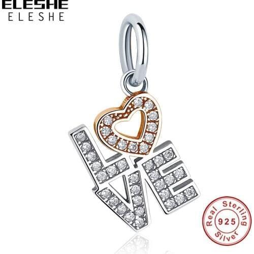 ELESHE 5PCS Wholesale S925 Sliver LOVE Crystal Bead For Women Fit Original Bracelet & Necklace DIY Fashion Jewelry Gift
