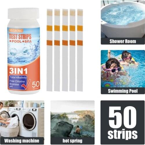 50PCS 3-In-1 Indicator Paper Swimming Pool PH Test Residual Chlorine PH Value Alkalinity Hardness Test Strip Pool Cleaner Tools