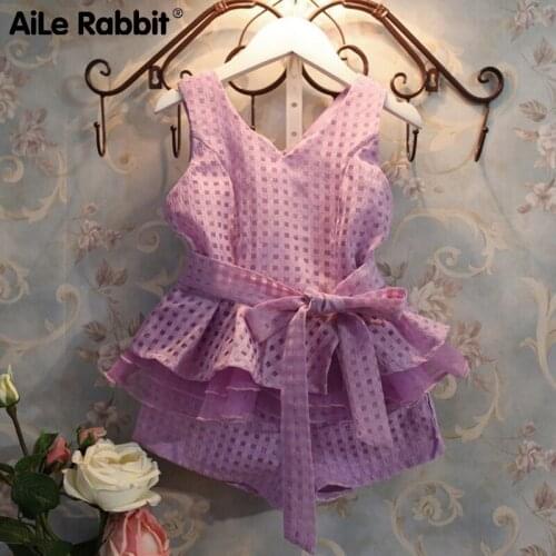 AiLe Rabbit New Summer Girls Clothing Sets Chiffon Plaid Sleeveless Shirt Shorts Suits Baby Girls Princesas Kids Clothes