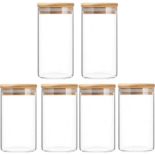 175ml Clear Glass Jar Sealed Canister Food Storage Container For Loose Tea Coffee Bean Sugar Salt (6.5*8CM, With Bamboo Lid)