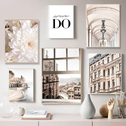 Dahlia Flower Sea Beach Church Building Wall Art Canvas Painting Nordic Posters And Prints Wall Pictures For Living Room Decor