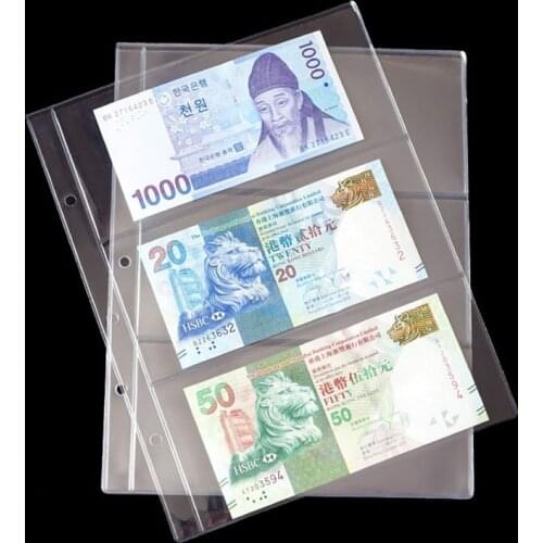 PVC Album Pages 3 Pockets Money Bill Note Currency Holder PVC Collection 180x80mm Albums Folders Drop ship