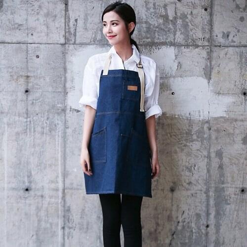 Denim fabric apron barista draw bar bar restaurant baking home Korean fashion European and American men and women