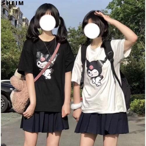 Y2k Top Harajuku Kawaii Tshirt Kuromied Short Sleeve Black White Graphic T-shirt Women Traf Za 2021 Japanese Style Clothes