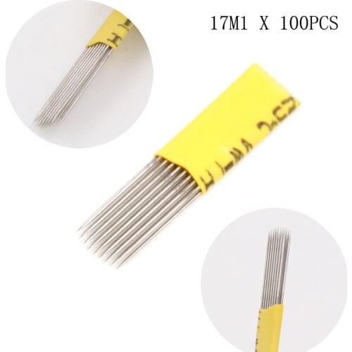 100pcs permanent makeup eyebrow tattoo needles 17 m1 caneta maquiagem definitiva microblading tattoo needles blades