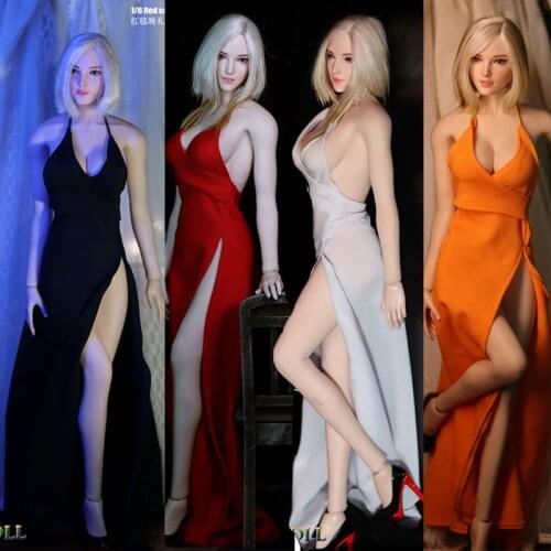JIAOU DOLL 1/6 Scale Female Long Evening Dress High Heel Shoes Clothes for 12 Inches TBLeague Action Figrues