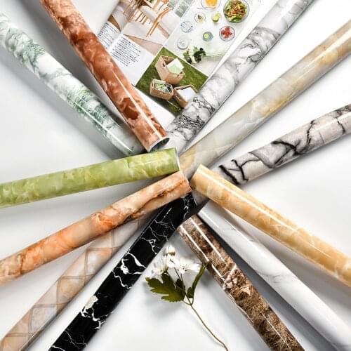 Classic Self-adhesive Waterproof Shiny Imitation Marble Pattern Stickers PVC Wallpaper Renovation Kitchen Countertop Films