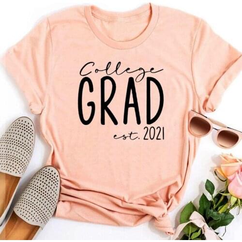 College Grad Est. 2021 Graphic T Shirts Custom Year Graduation Gift Women Clothes Senior Unisex Graphic Tee Summer Plus Size