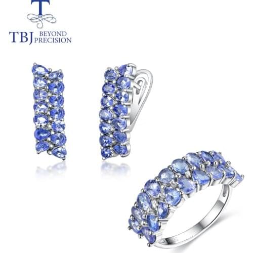Luxury Natural Tanzanite Jewelry Set clasp earring ring 925 sterling silver fine jewelry for women in party eyes catching design
