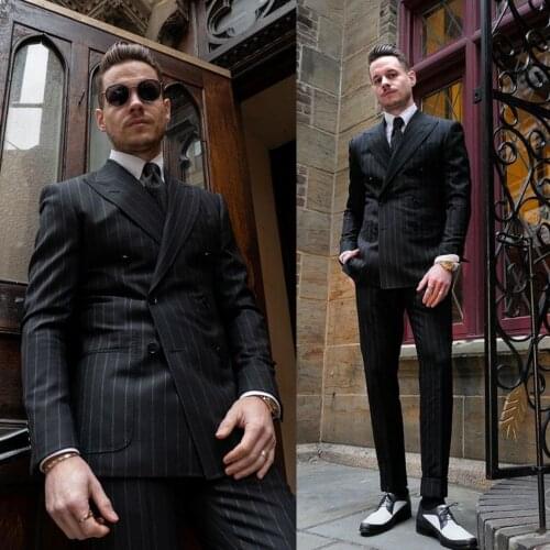 Handsome Bussiness Tuxedos Custom Made Stripe Smart Casual Jacket Suits Party Prom Wedding Groom Clubwear Coat Blazer 2 Pieces