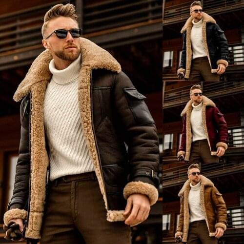 Faux Leather Jacket Men Plus Size Winter Coat Lapel Pocket Casual Loose Fur Coat Solid Color Zipper PU Leather Coats Lugentolo